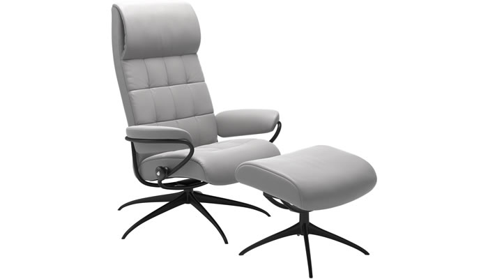 Stressless London High Back with Stool in Cori Silver Cloud Leather